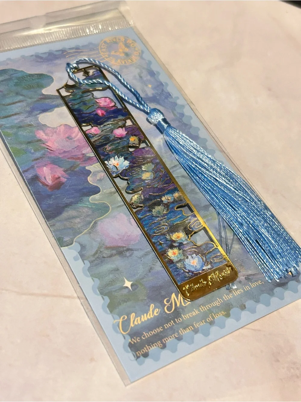 Flower Shadow Claude Monet Inspired Metal Bookmark with Tassle